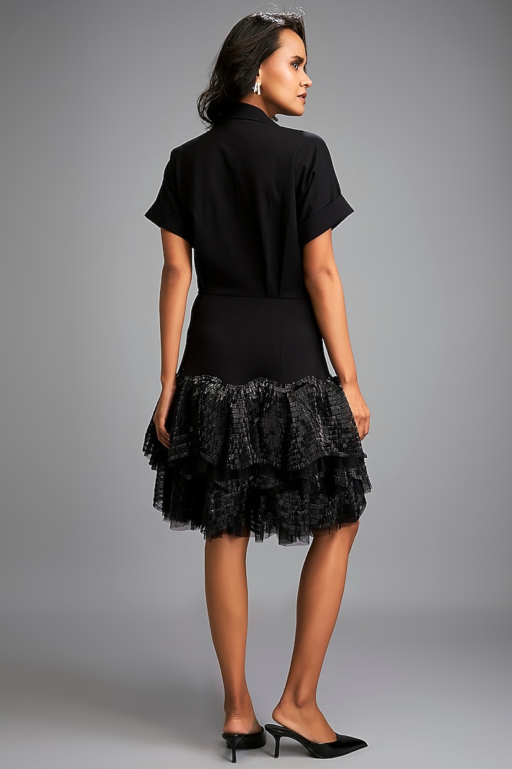 Black Ponte Roma Embroidered Jacket Vacation Dress by Deepika Arora at Pernia's Pop Up Shop
