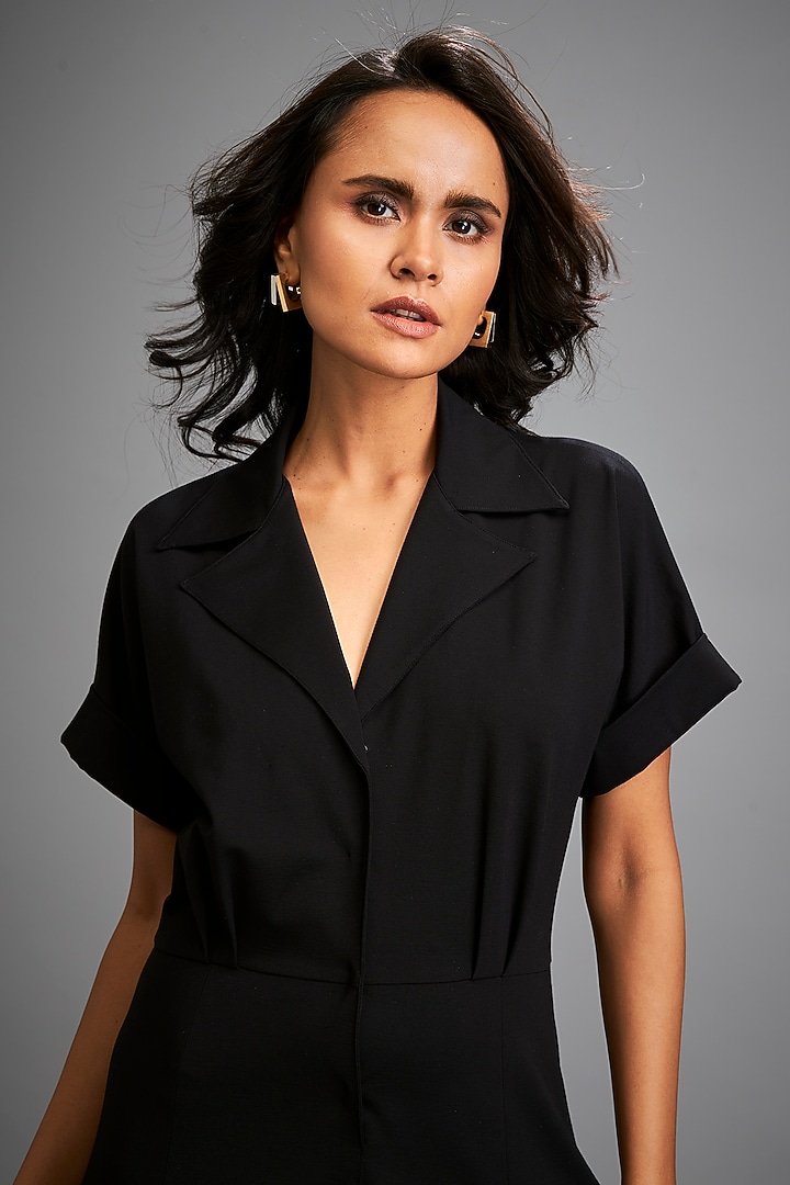 Black Ponte Roma Embroidered Jacket Vacation Dress by Deepika Arora at Pernia's Pop Up Shop