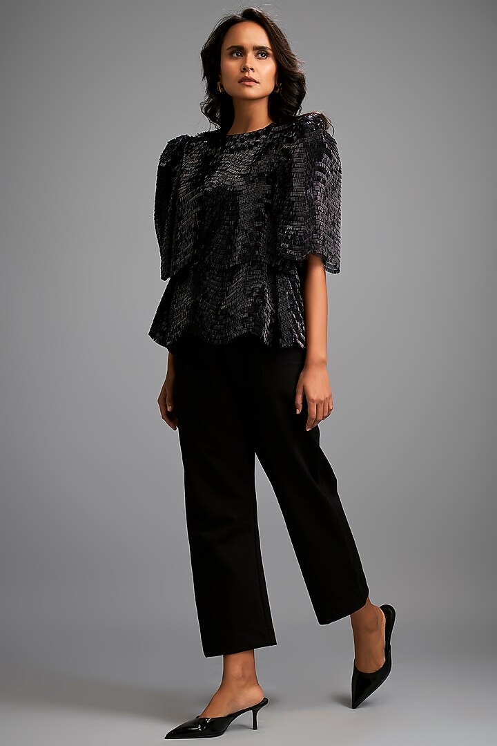 Black Shimmer & Ponte Roma Co-Ord Set by Deepika Arora at Pernia's Pop Up Shop