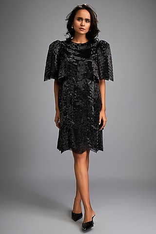 Black Scuba & Roma Knee-Length Dress by Deepika Arora