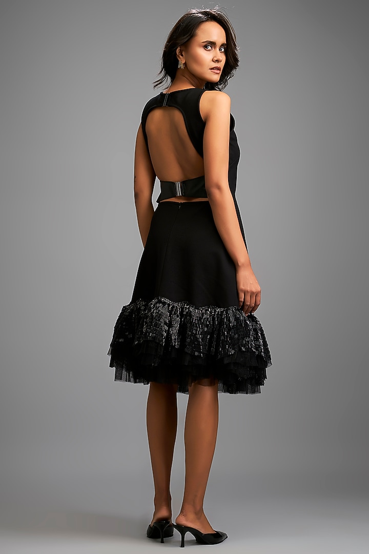 Black Ponte Roma Cut-Out Midi Vacation Dress by Deepika Arora at Pernia's Pop Up Shop