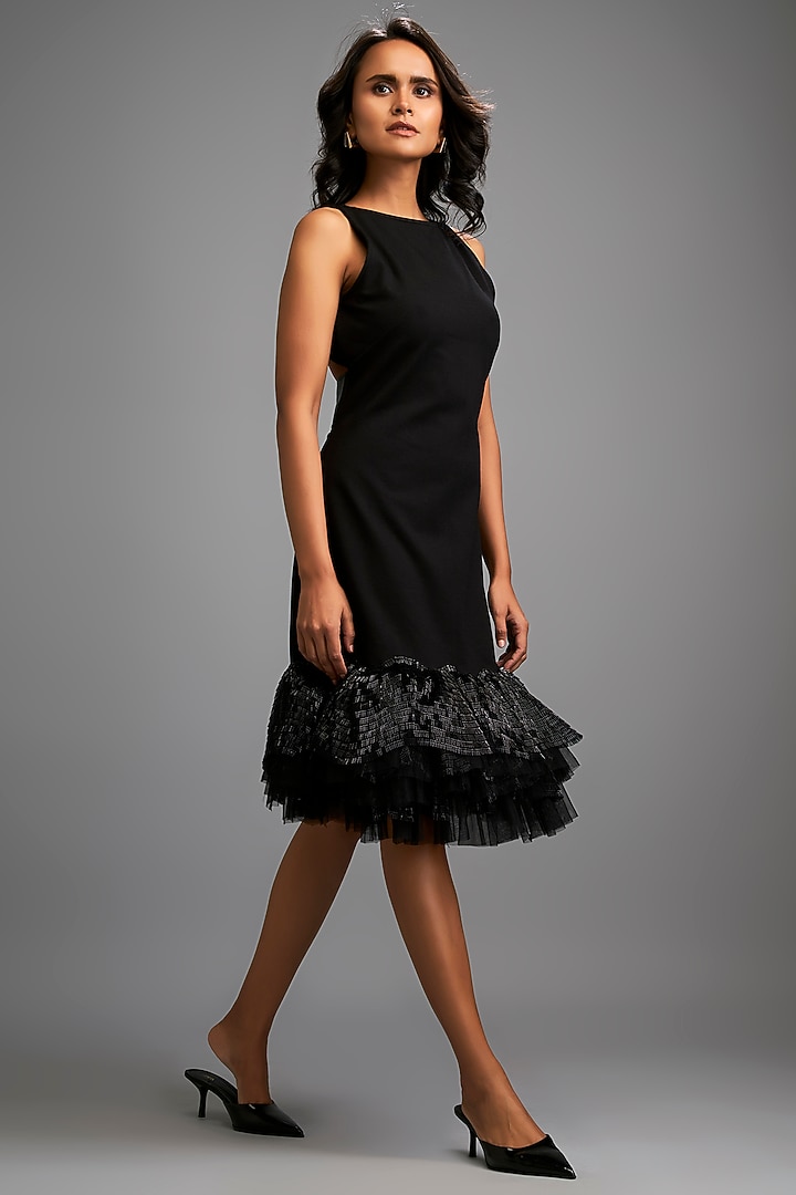 Black Ponte Roma Cut-Out Midi Vacation Dress by Deepika Arora at Pernia's Pop Up Shop