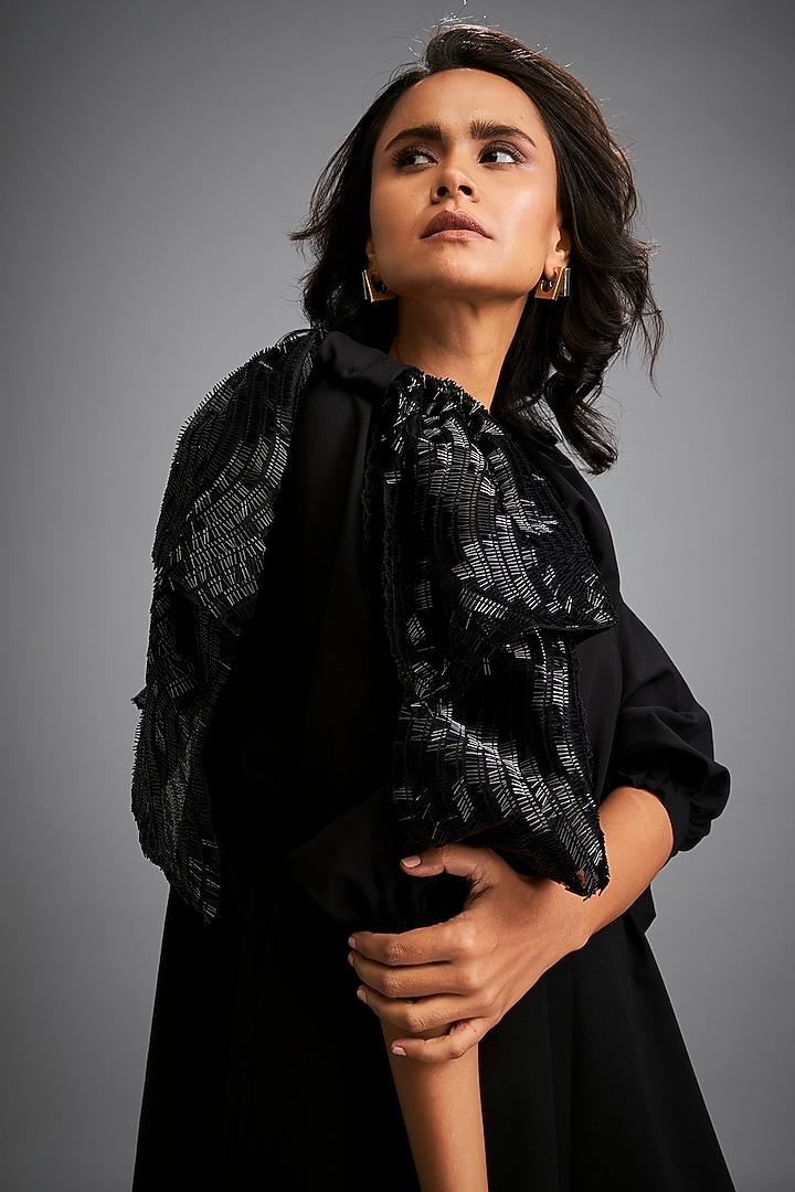 Black Ponte Roma A-Line Vacation Dress by Deepika Arora at Pernia's Pop Up Shop