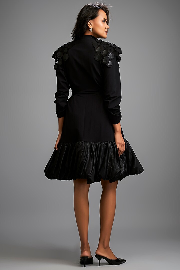 Black Ponte Roma Geometric Embellished Collared Vacation Dress by Deepika Arora at Pernia's Pop Up Shop