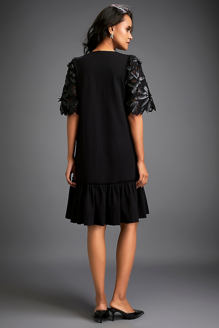 Black Net & Vegan Leather Ruffled Summer Dress by Deepika Arora at Pernia's Pop Up Shop