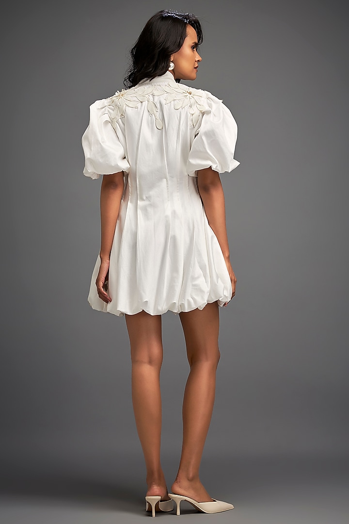 White Cotton & Vegan Leather Structured Mini Summer Dress by Deepika Arora at Pernia's Pop Up Shop