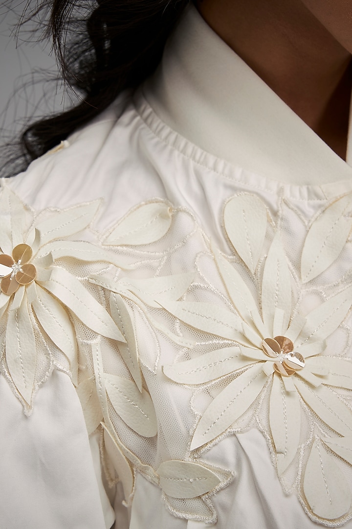White Cotton & Vegan Leather Structured Mini Summer Dress by Deepika Arora at Pernia's Pop Up Shop