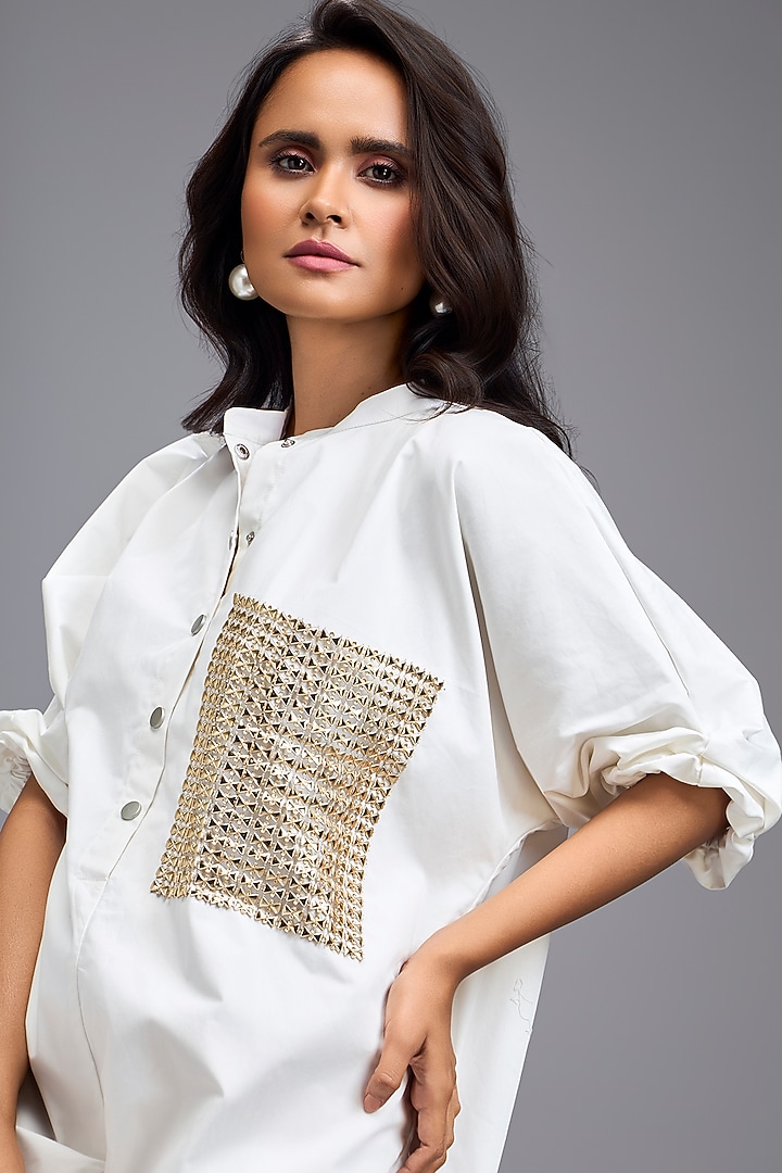 White Cotton Oversized Summer Shirt Dress by Deepika Arora at Pernia's Pop Up Shop