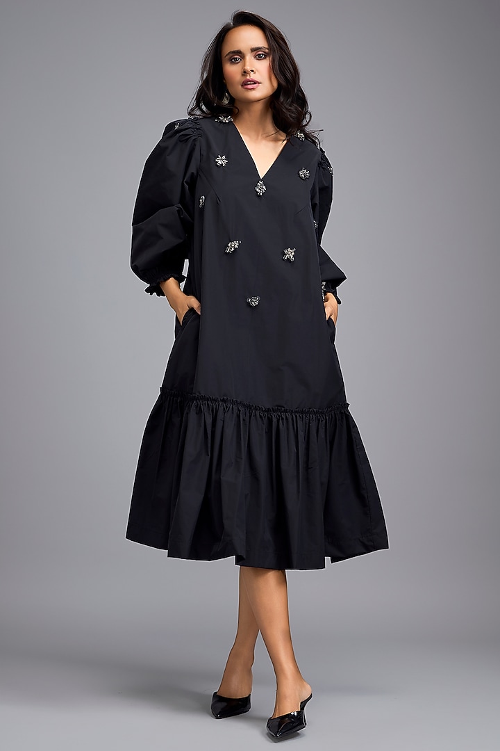 Black Parachute Embellished Summer Dress by Deepika Arora at Pernia's Pop Up Shop