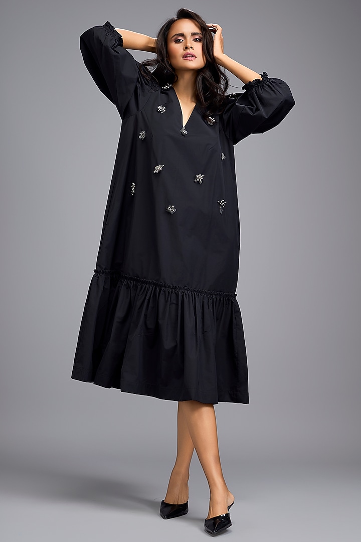 Black Parachute Embellished Summer Dress by Deepika Arora at Pernia's Pop Up Shop