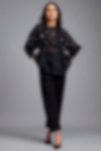 Black Organza Embellished Co-Ord Set by Deepika Arora at Pernia's Pop Up Shop