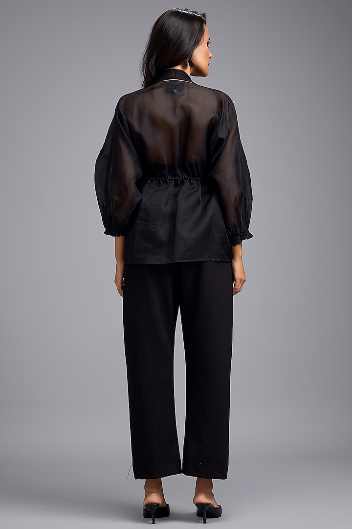 Black Organza Embellished Co-Ord Set by Deepika Arora at Pernia's Pop Up Shop