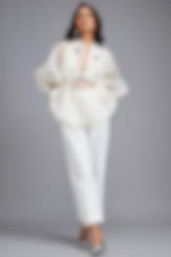 White Organza Embellished Co-Ord Set by Deepika Arora at Pernia's Pop Up Shop