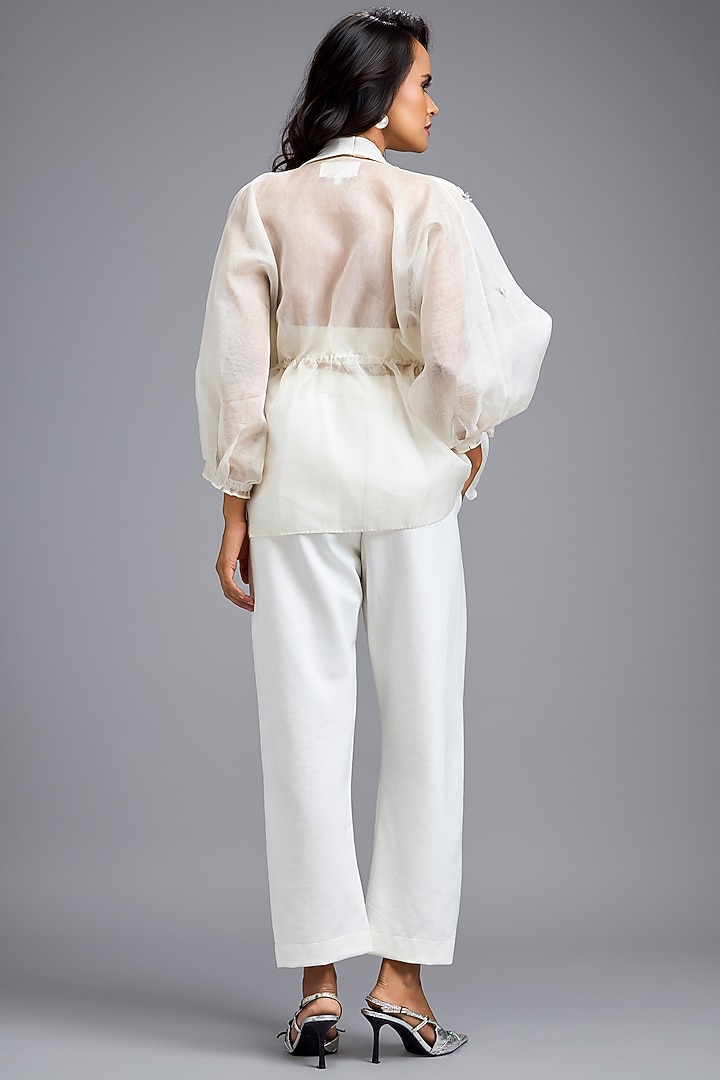 White Organza Embellished Co-Ord Set by Deepika Arora at Pernia's Pop Up Shop