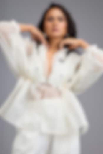 White Organza Embellished Top by Deepika Arora at Pernia's Pop Up Shop