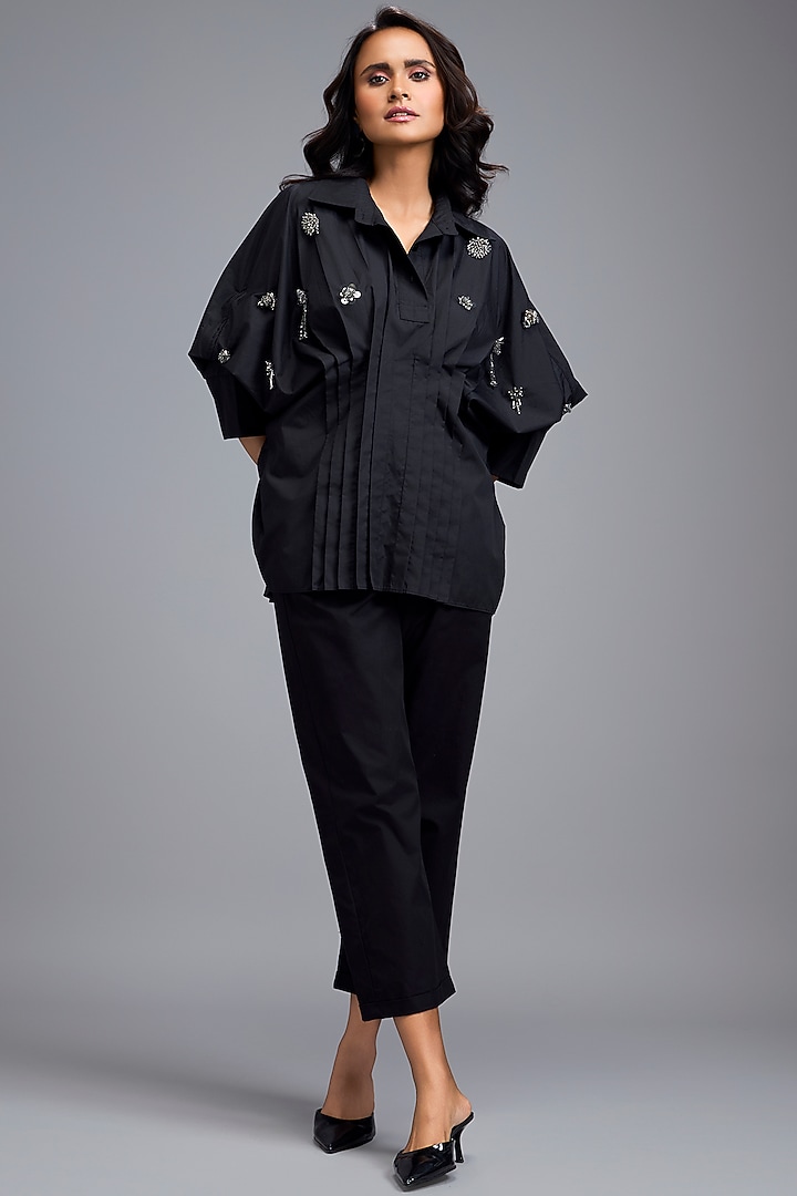 Black Cotton Embellished Co-Ord Set by Deepika Arora at Pernia's Pop Up Shop