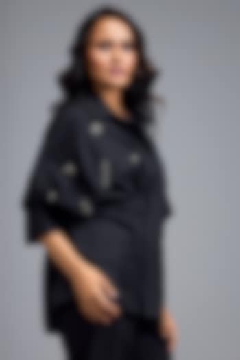 Black Cotton Embellished Shirt by Deepika Arora at Pernia's Pop Up Shop