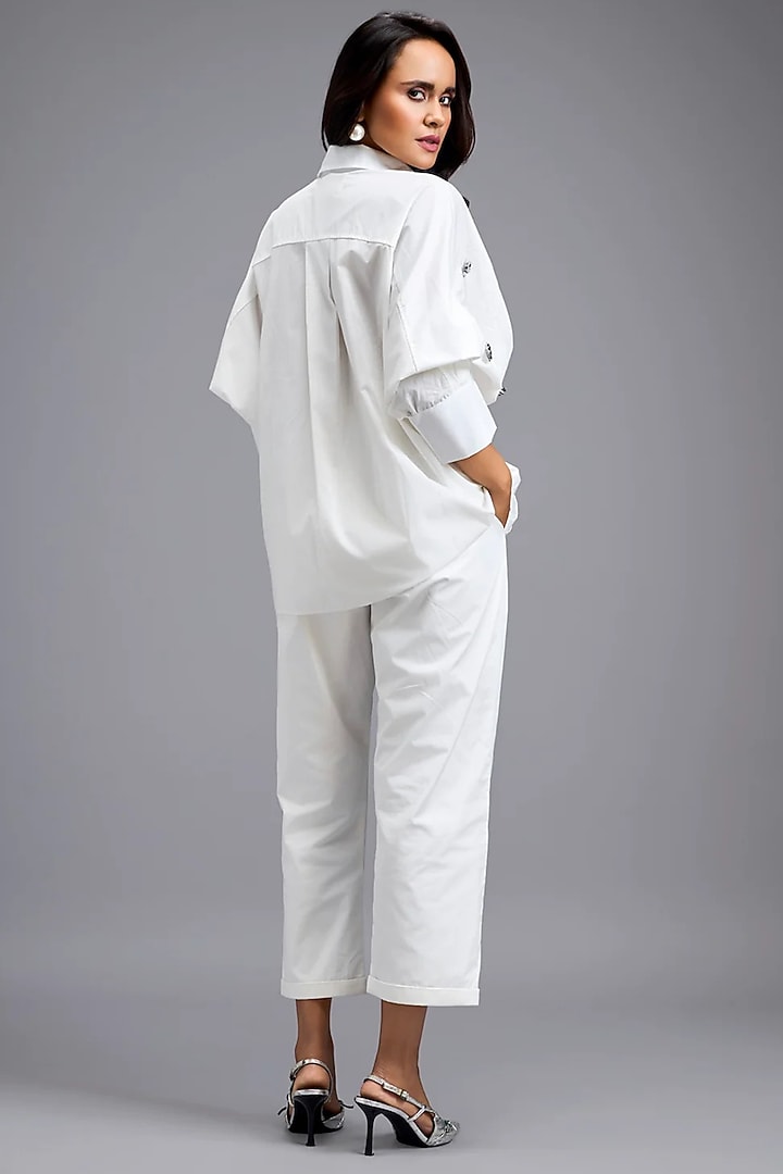 White Cotton Embellished Shirt by Deepika Arora at Pernia's Pop Up Shop