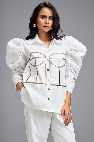 White Cotton Shirt by Deepika Arora