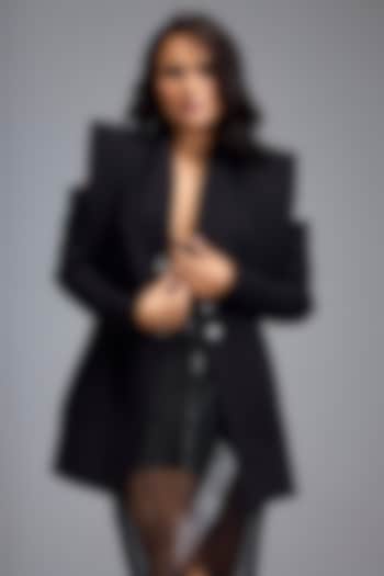 Black Roma Cold Shoulder Blazer by Deepika Arora at Pernia's Pop Up Shop