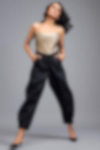 Black Metallic Quilted Pants by Deepika Arora at Pernia's Pop Up Shop