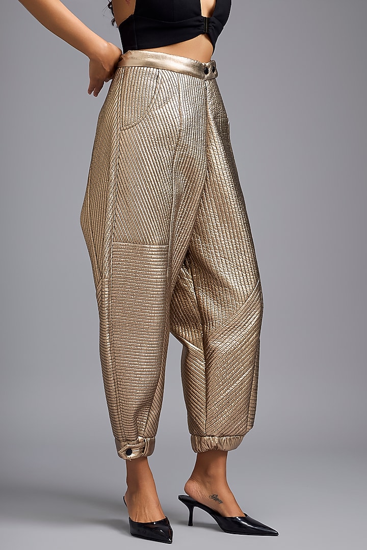 Gold Metallic Quilted Pants by Deepika Arora at Pernia's Pop Up Shop