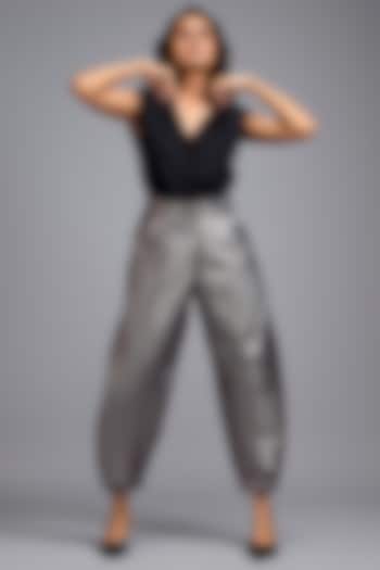 Gunmetal Metallic Quilted Pants by Deepika Arora at Pernia's Pop Up Shop
