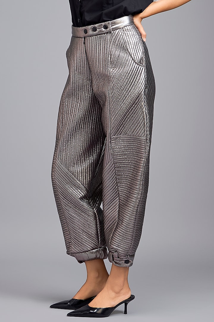 Gunmetal Metallic Quilted Pants by Deepika Arora at Pernia's Pop Up Shop