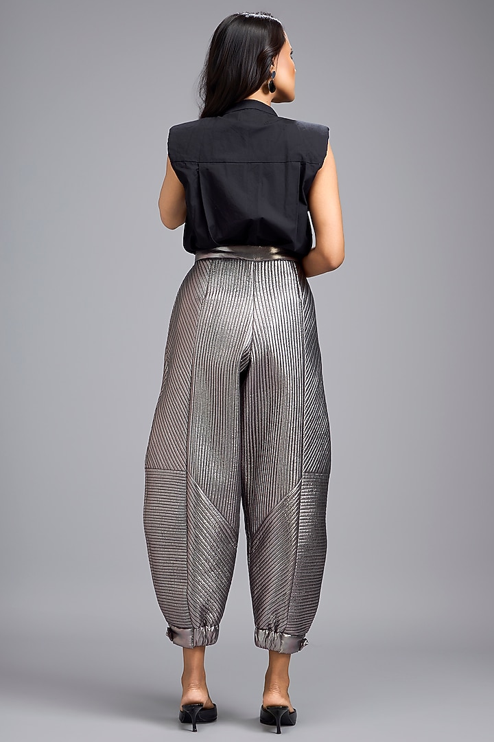 Gunmetal Metallic Quilted Pants by Deepika Arora at Pernia's Pop Up Shop