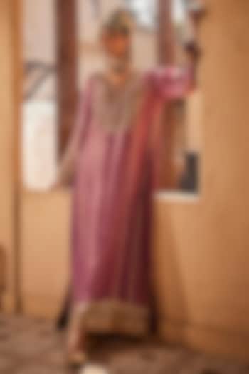 Lilac Lame Georgette Kashmiri Embroidered Kaftan by Dareaab by Sonia k Mahajan at Pernia's Pop Up Shop
