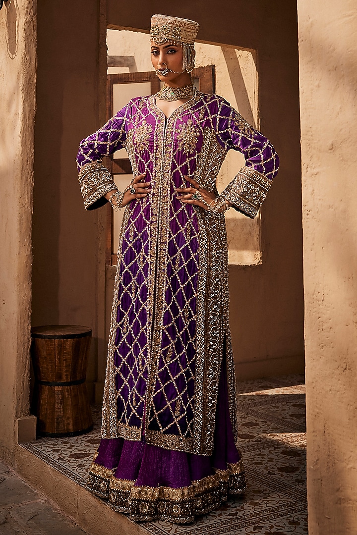 Purple Ombre Upada Silk Dabka Hand Work Gharara Set by Dareaab by Sonia k Mahajan at Pernia's Pop Up Shop