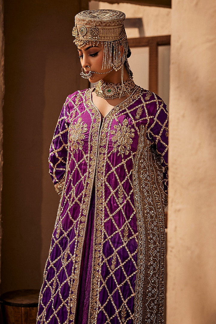 Purple Ombre Upada Silk Dabka Hand Work Gharara Set by Dareaab by Sonia k Mahajan at Pernia's Pop Up Shop