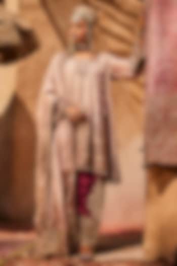 Salmon Pink Lame Gota Embellished Choga Kurta Set by Dareaab by Sonia k Mahajan at Pernia's Pop Up Shop