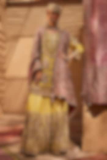 Golden Yellow Silk Tilla Embroidered Gharara Set by Dareaab by Sonia k Mahajan at Pernia's Pop Up Shop