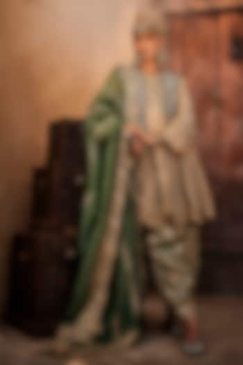 Lame Gold Lame Georgette Tilla Embroidered Choga Kurta Set by Dareaab by Sonia k Mahajan at Pernia's Pop Up Shop