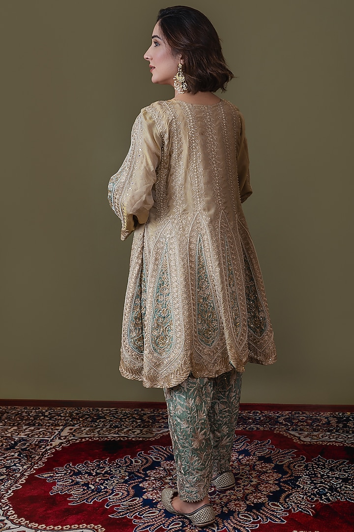 Lame Gold Lame Georgette Tilla Embroidered Choga Kurta Set by Dareaab by Sonia k Mahajan at Pernia's Pop Up Shop