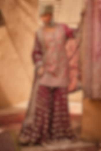 Rose Pink Lame Georgette Wedding Sharara Set by Dareaab by Sonia k Mahajan at Pernia's Pop Up Shop