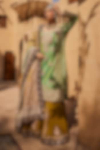 Mehendi Green Georgette Gharara Set by Dareaab by Sonia k Mahajan at Pernia's Pop Up Shop