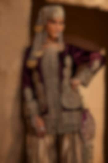 Maroon Shaneel Zardosi Embroidered Jacket by Dareaab by Sonia k Mahajan at Pernia's Pop Up Shop