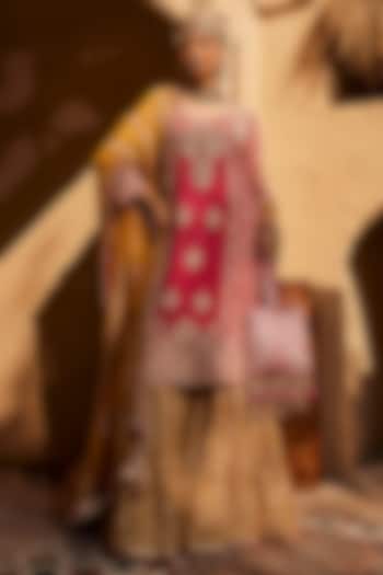 Mustard Yellow Georgette Gharara Set by Dareaab by Sonia k Mahajan at Pernia's Pop Up Shop