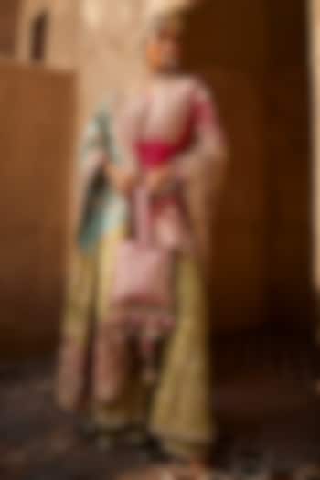 Parrot Green Georgette Tilla Embroidered Gharara Set by Dareaab by Sonia k Mahajan at Pernia's Pop Up Shop