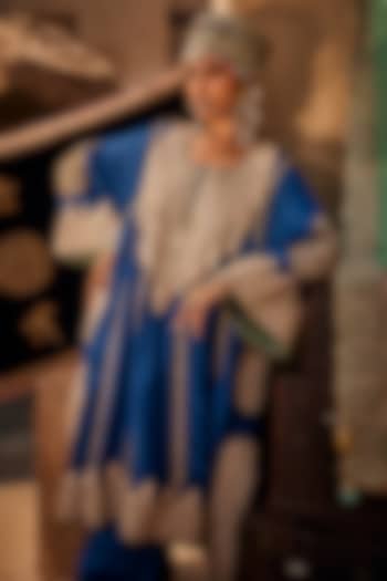 Peacock Blue Upada Silk Zardosi Embroidered Kurta Set by Dareaab by Sonia k Mahajan at Pernia's Pop Up Shop