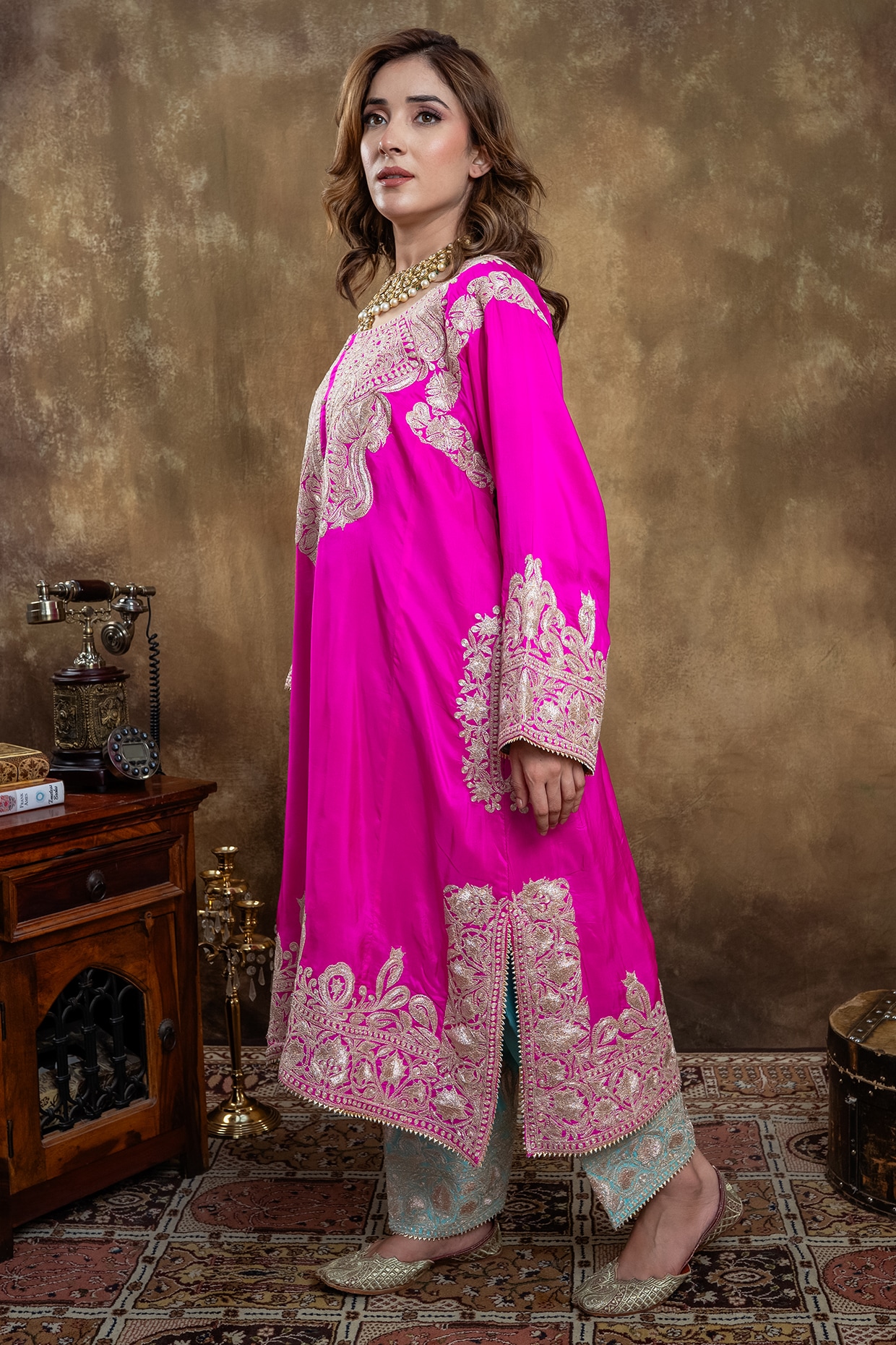 Dareaab by Sonia k Mahajan Hot Pink Upada Silk Embroidered Kurta Set