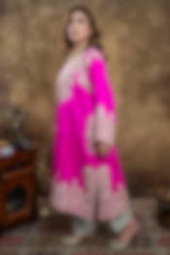 Hot Pink Upada Silk Embroidered Kurta Set by Dareaab by Sonia k Mahajan at Pernia's Pop Up Shop