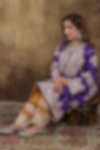 Purple Upada Silk Embroidered Kurta Set by Dareaab by Sonia k Mahajan at Pernia's Pop Up Shop