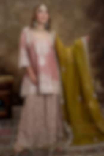Salmon Upada Silk Tilla Embroidered Gharara Set by Dareaab by Sonia k Mahajan at Pernia's Pop Up Shop