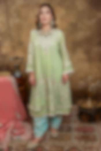 Light Green Georgette Embroidered Kurta Set by Dareaab by Sonia k Mahajan at Pernia's Pop Up Shop