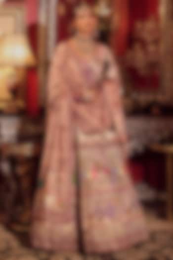 Salmon Pink Silk Kalamkari Embroidered Bridal Lehenga Set by Dareaab by Sonia k Mahajan at Pernia's Pop Up Shop