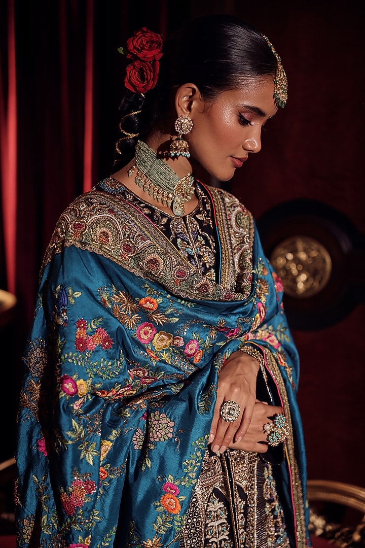 Black Silk Meenakari Embellished Jacket Set by Dareaab by Sonia k Mahajan at Pernia's Pop Up Shop