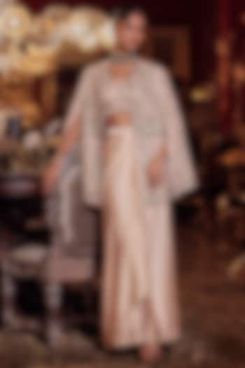 Peach Silk Zardosi Embroidered Jacket Set by Dareaab by Sonia k Mahajan at Pernia's Pop Up Shop